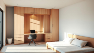 Hiden desk and foldable beds