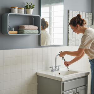 DIY bathroom renovation showing dramatic transformation on a budget